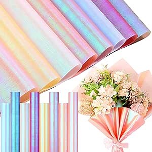 160 Sheets Double Color Flower Wrapping Paper Thick Waterproof Florist Bouquet Wrapping Paper Bulk for DIY Crafts Gift Packaging Flower Shop Bouquet Packaging 23 x 23 Inch, 8 Color (Iridescent Color)