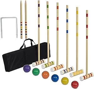 KINTNESS 32inch Six Player Deluxe Croquet Set, Wooden Outdoor Croquet Set with Wooden Mallets, Carrying Bag, Colored Balls for Kids or Adults, Perfect for Lawn, Backyard and Park