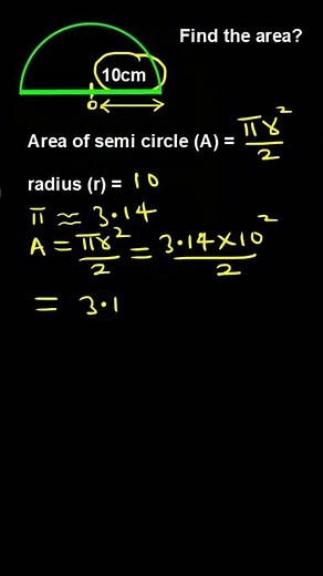 Area of a semi circle. Step-by-step instructions. #shorts #maths #geometry