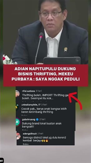 Finance Minister Purbaya Doesn't Care Even Though Adian Napitupulu Supports the Thrifting Business