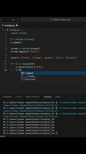 Infinite Twisting Triangle 🔺🌀 Python Illusion! #coding #python #programming #shorts