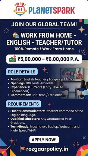 Work From Home Opportunity: Become an English Teacher/Tutor with PlanetSpark!