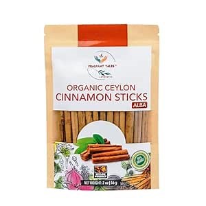 Premium Organic Ceylon Cinnamon Sticks - 2 oz (56g), Grade Alba, (4" cut 20 to 24 sticks) True Ceylon, USDA Certified, Non-GMO, Gluten-Free, Pure Sri Lankan Cinnamon for Cooking, Baking and Brewing.