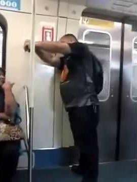 Sleeping standing on the subway! :)