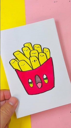 How to draw a kawaii pack of french fries step by step