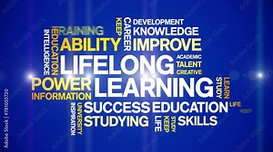 Lifelong Learning animated word cloud;text design animation tag kinetic typography seamless loop.