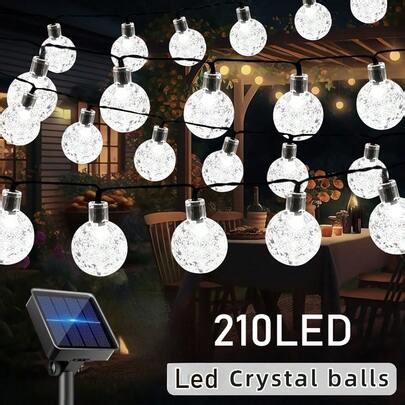 Summer 2026 Outdoor Led String Lights, Solar Outdoor Lights, Suspended Crystal Ball Lights, 25/110/210 Led, 8 Lighting Modes, Solar Fairy Tale String Lights, Suitable For Garden, Courtyard, Porch, Wedding Party | SHEIN