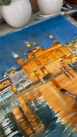 Kulwinder Singh Kulss on Instagram: "Golden temple night view painting Paper i am using is arches Cold press and premium DS colours that makes the painting durable more thn hundred years. Save the video if want to see whole process in upcoming videos. To buy my original handmade paintings whatsapp at 7018448561 #goldentemple #goldentemplepaintings #punjabi #punjabiculture #nripunjabi"