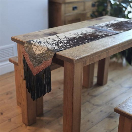 Genuine Cowhide Table Runner – Rustic Western Décor, Farmhouse Style, Leather Accent for Dining Table - Etsy