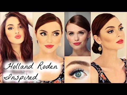 Holland Roden Makeup with Coral Red Lip & Quick Bun Tutorial
