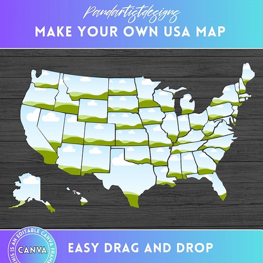 Fill Your Own 50 States of America on Canva - United States Map CANVA Frame Bundle - Drag and Drop - USA US Individual State Designs Png - Etsy