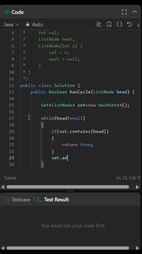 Linked list Cycle #java #linkedlists #dsa #dsaproblems