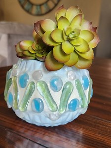 Decorated Mosaic Pot Using Soft Colors of Blue, Green and White Glass Beads. - Etsy UK