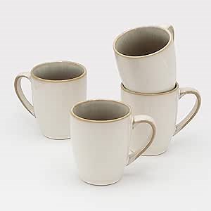 SANGO Resona Moss Stoneware Heat Resistant Coffee Mugs, Microwave and Oven Safe, 12 oz, White, 4 Count