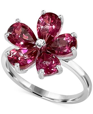 Pink Topaz (4-1/4 ct. t.w.) & Diamond Accent Flower Ring in Sterling Silver - Macy's