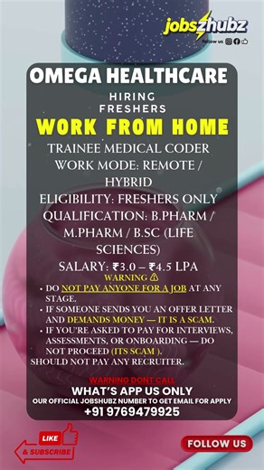 OMEGA HEALTHCARE Trainee Medical Coder : Remote / Hybrid Freshers only B.Pharm / M.Pharm / B.Sc