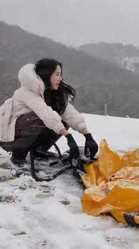 Camping in Snow Storm with Inflatable Hot Tent #camping #trending #foryou #outdoors #survival