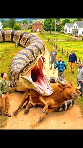 Giant Python Attacks Cow 😱 Farmers Save It! #shorts