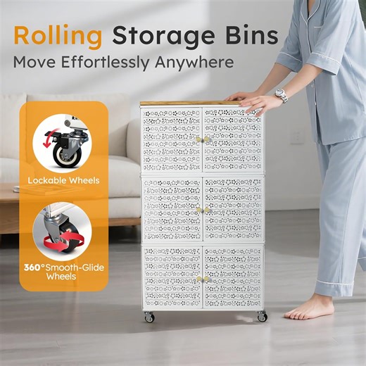 3 Tier Stackable Storage Bins with Lid, 171QT Extra Large Storage Cabine Rolling Storage Box with 4 Wheels and Doors, Storage Drawers for Living Room, Bedroom, Office
