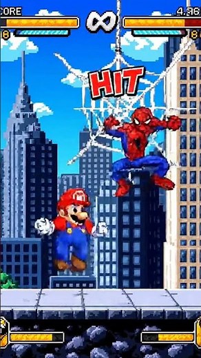 SpiderMan Fights MARIO in Pixel Battle #spiderman #mario #pixelart #fightgame