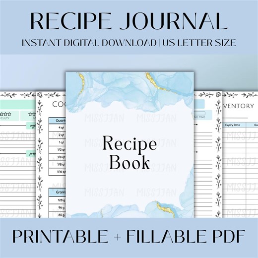 Recipe Journal Printable, Fillable Editable Recipe Book PDF, Kitchen Planner Organization Template, Recipe Binder, Instant Digital Download - Etsy