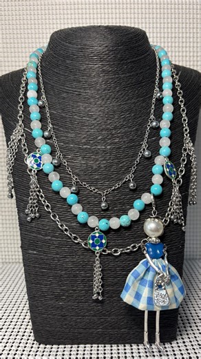 Layered Turquoise White Quartz Doll Pendant Necklace, Gingham Dress Statement Jewelry - Etsy