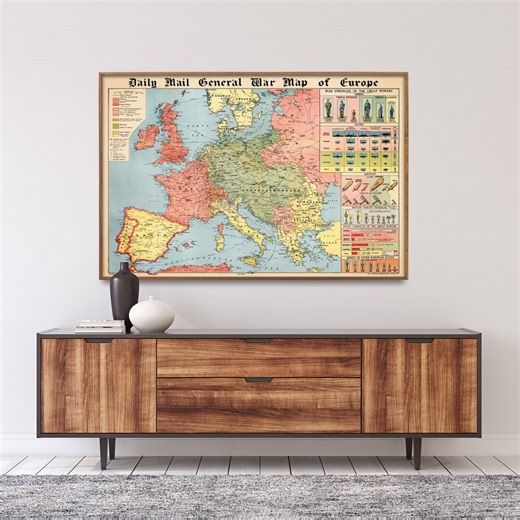 Vintage 1914 Europe Map Print: WWI Allied & Axis Powers - Etsy