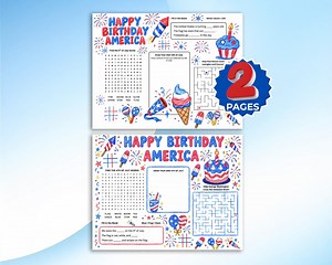 Happy Birthday America, Coloring Activity Mat Printable, 4th of July Place Mat, Fourth of July Kids Placemat, Patriotic Games, Independence - Etsy