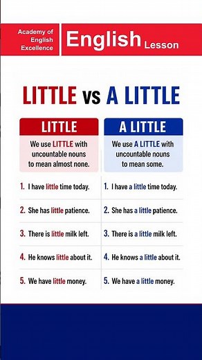 LITTLE VS A LITTLE | Beginners to Advanced Level | Academy of English Excellence #english