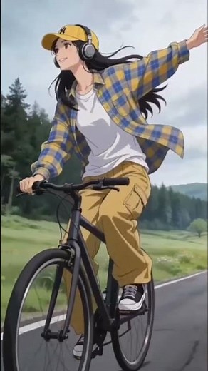 Aesthetic Anime Girl Cycling in Nature 🌱 | Calm & Chill Vibes#shorts