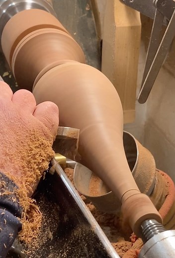 Richard Findley | A long sweeping planing cut in action on a tall teardrop finial in Sapele, using my Signature skew chisel. . . #woodturning #skew... | Instagram
