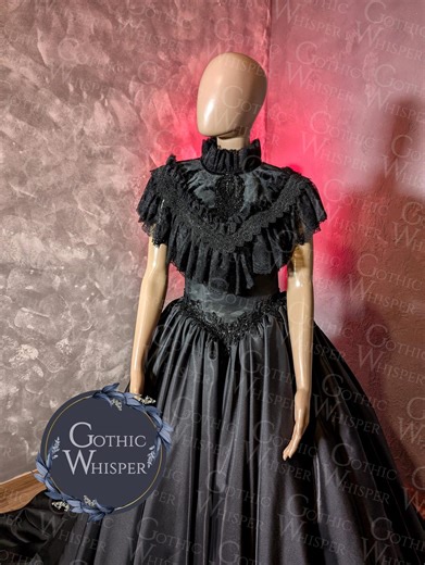 Black Gothic Wedding Dress With Cape, Nosferatu Inspired Cape Dress, Gothic Bride Outfit 2-piece Set