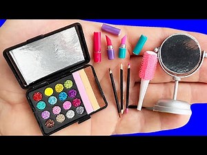 HOW TO MAKE DIY MINIATURE MAKEUP SET, EYESHADOW, LIPSTICK, MIRROR, HAIR STYLER, EYELINER