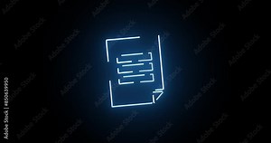 Neon, light and letter icon on black background for animation, communication and digital document. Abstract, sign and symbol as file or folder for information, online email and text message on mockup