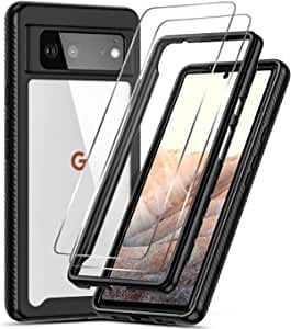 LeYi for Pixel 6 Case, Google Pixel 6 Case with Tempered Glass Screen Protector [2 Pcs], Full-Body Shockproof Bumper Rugged Hybrid Clear Protective Phone Case Cover for Pixel 6, Black
