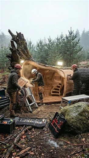 This Fallen Tree Hides a Secret Home Inside… #bushcraft #satisfying #timelapse #viral #diy