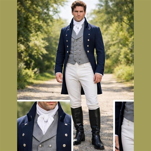 Men's Navy Blue Wool Regency Coat Historical Wedding Costume Dress - Etsy