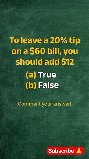 Fast Math Quiz: The 20% Tip Challenge #maths #quiz #logic #finance #puzzle #iqtest #shorts #fyp