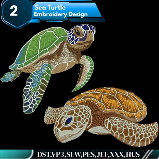 Sea Turtle Embroidery Design | Ocean Turtle Machine Embroidery | Marine Life Turtle Stitch File - Etsy