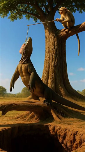 🐒 Monkey Outsmarts Giant Lizard With a Clever Trap! | Smart Animal Trick You Won’t Believe 😲