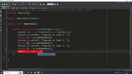 Calcular el área de un triángulo conociendo sus tres lados en Java