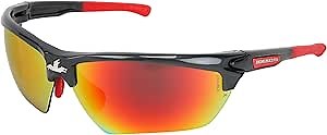 MCR Safety DM131RDC Dominator DM3 Safety Glasses with Gun Metal Frame and Red Temples, UV, Antifog and Scratch Resistant Coating, Fire Mirror Lens