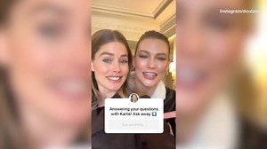 Doutzen Kroes and Karlie Kloss pose at LOEWE's Paris Fashion Week