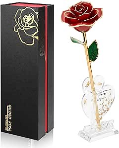 Gold Dipped Infinity Rose Last Forever Flower Decor, Birthday Gift for Women in Her Birthday Mothers Day, Resin Preserved Rose | Anniversary Present for Mom (Red)