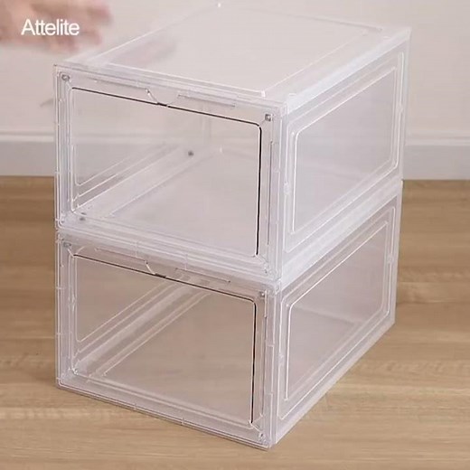 Stackable Plastic Shoe Box with Clear Door