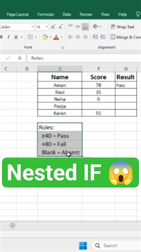 Excel Nested IF 😱 | Formula aata hai fir bhi reject kyu? #excel #exceltips #exceltricks
