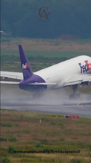 FedEx B777 Takeoff | Wet Runway & Wing Vortex Condensation