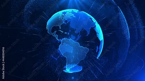 4K Abstract Earth rotating Loop Animation Social Future technology business scientific Growth Network. Internet network Connection, interconnections, digital data, abstract background.