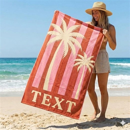 Personalized Retro Beach Towel: Custom Name, Vibrant Colors - Etsy