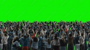 Green Screen: Crowd of People Having Fun, Cheering, Applauding, Celebrating at Sport Event, Concert, Festival, Party. Back View. Chroma Key, Black Screen, Silhouette White People on Black Background